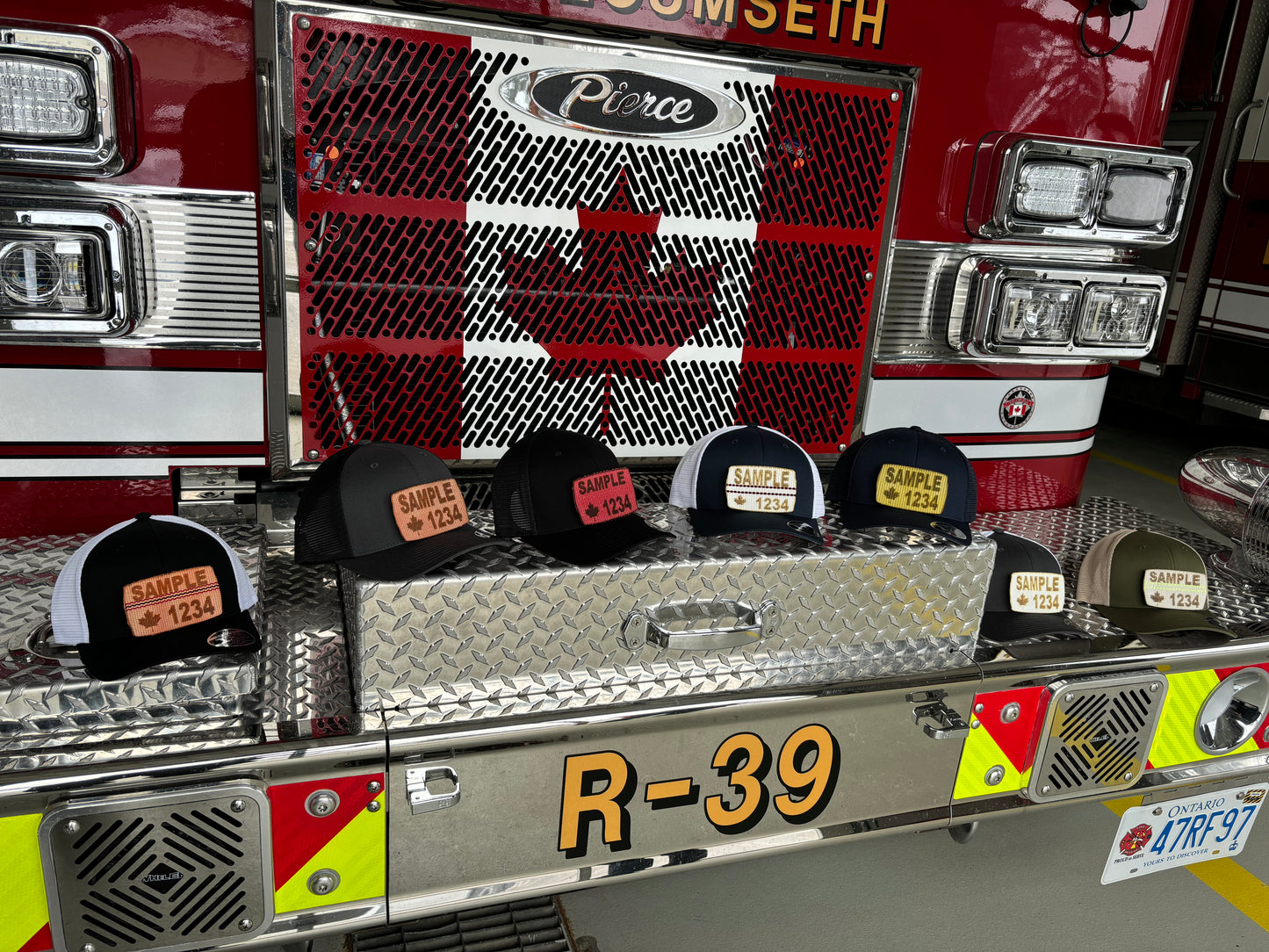 FLEXFIT 110® MESH CAP Trucker Mesh Back w/ Custom Fire Hose Patch (Black/white)