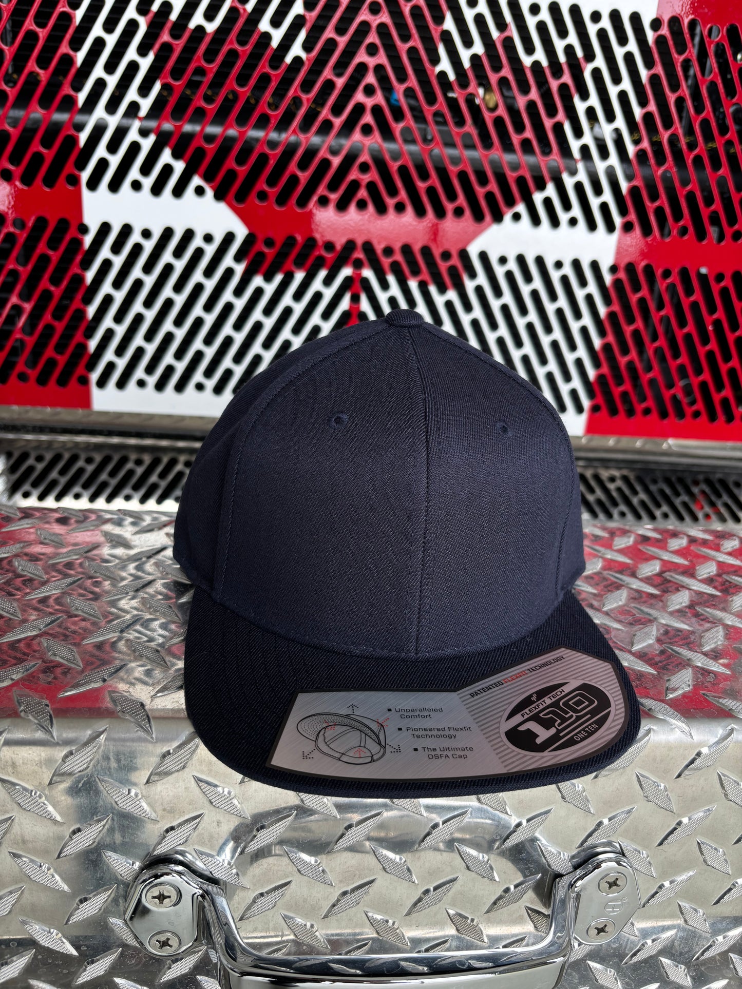 FLEXFIT 110® PREMIUM SNAPBACK CAP (Fullback) w/ Custom Fire Hose Patch (Navy)