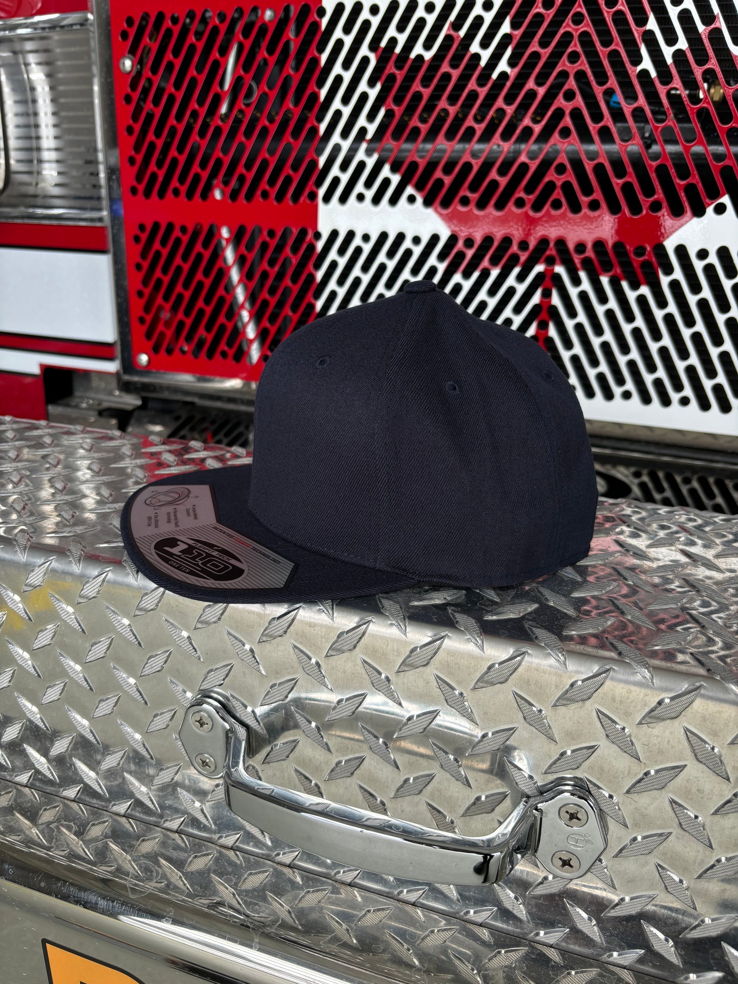FLEXFIT 110® PREMIUM SNAPBACK CAP (Fullback) w/ Custom Fire Hose Patch (Navy)