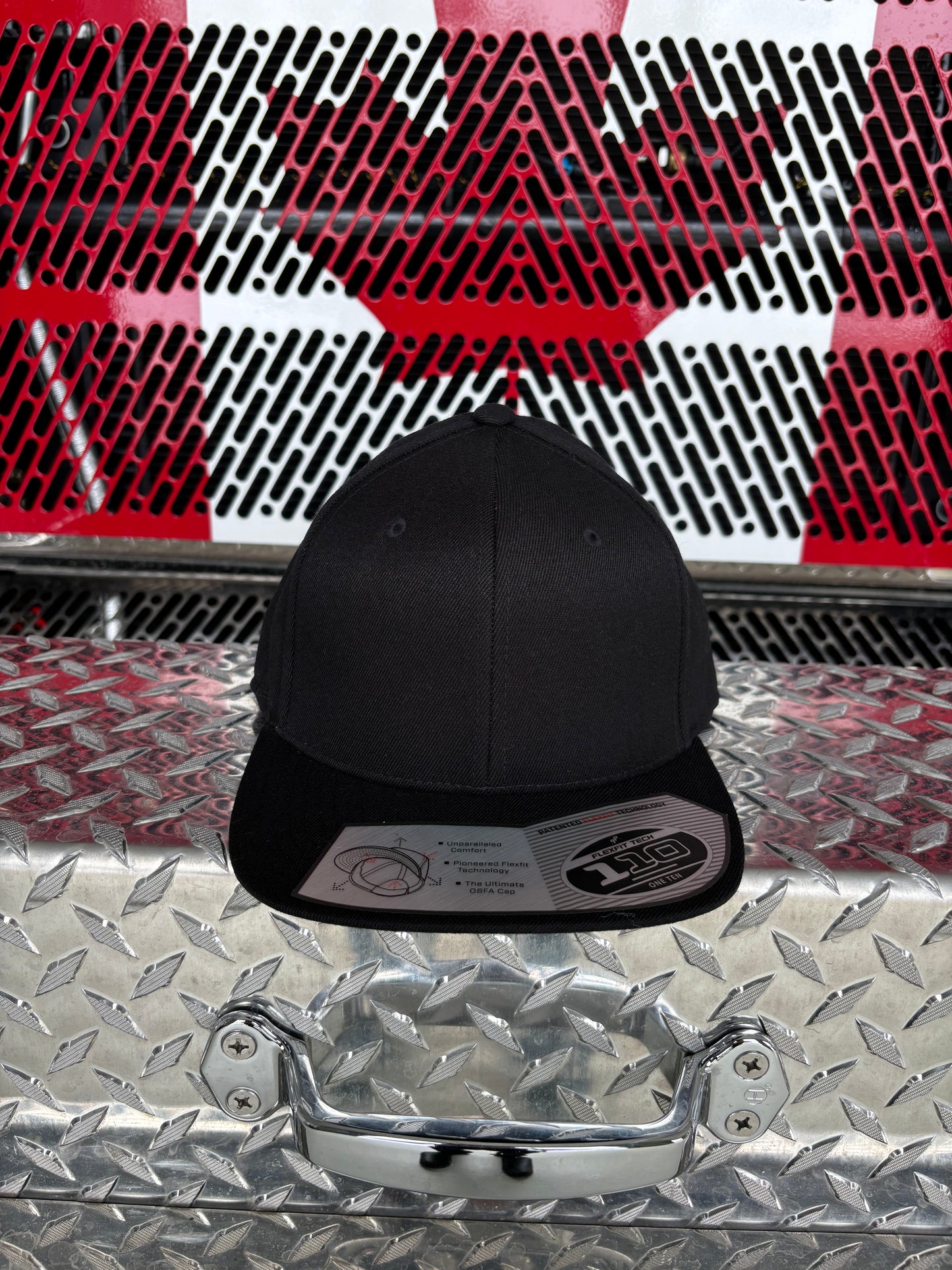 FLEXFIT 110® PREMIUM SNAPBACK CAP (Fullback) w/ Custom Fire Hose Patch (Black)