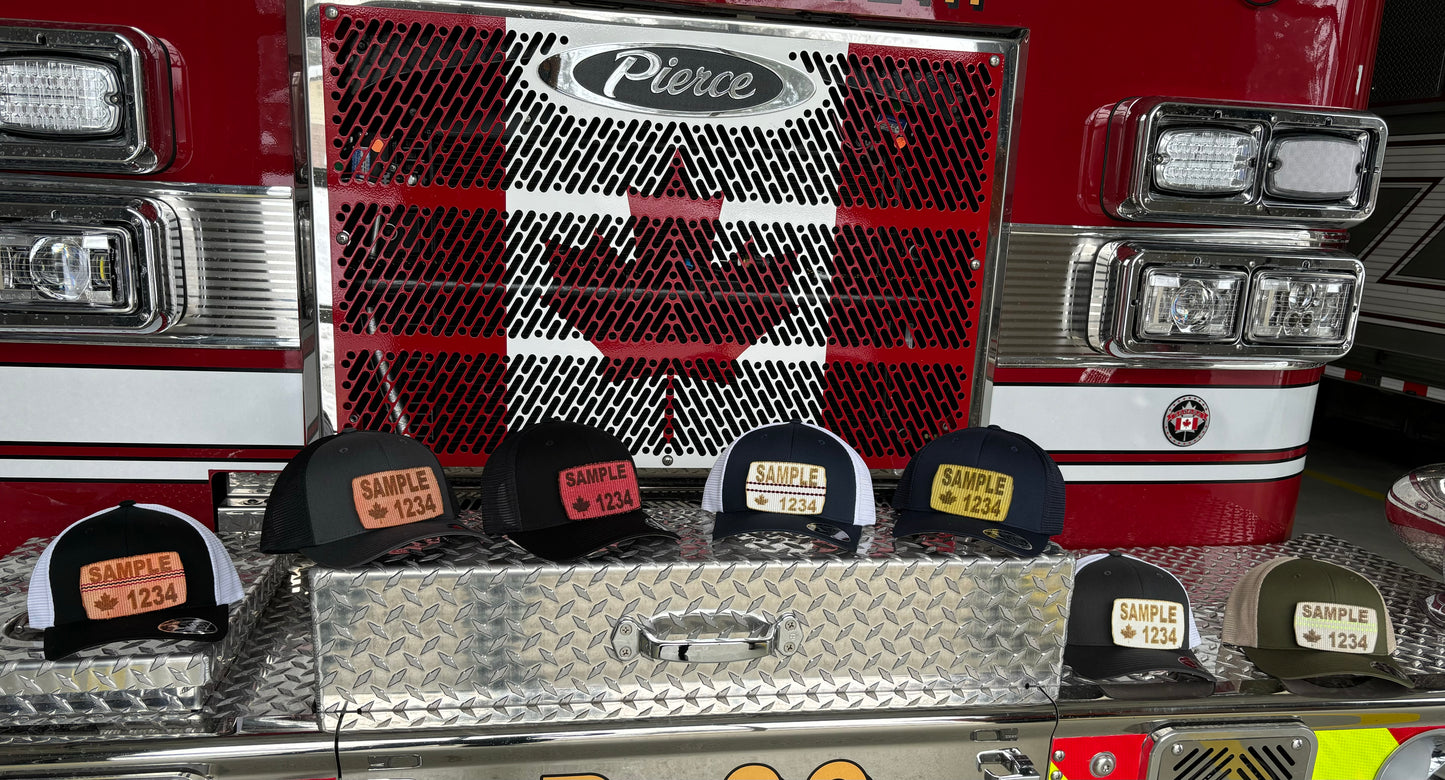 FLEXFIT 110® MESH CAP Trucker Mesh Back w/ Custom Fire Hose Patch (Charcoal/White)
