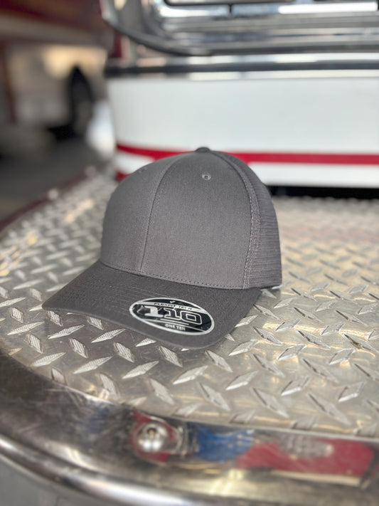 FLEXFIT 110® MESH CAP Trucker Mesh Back w/ Custom Fire Hose Patch (Charcoal)