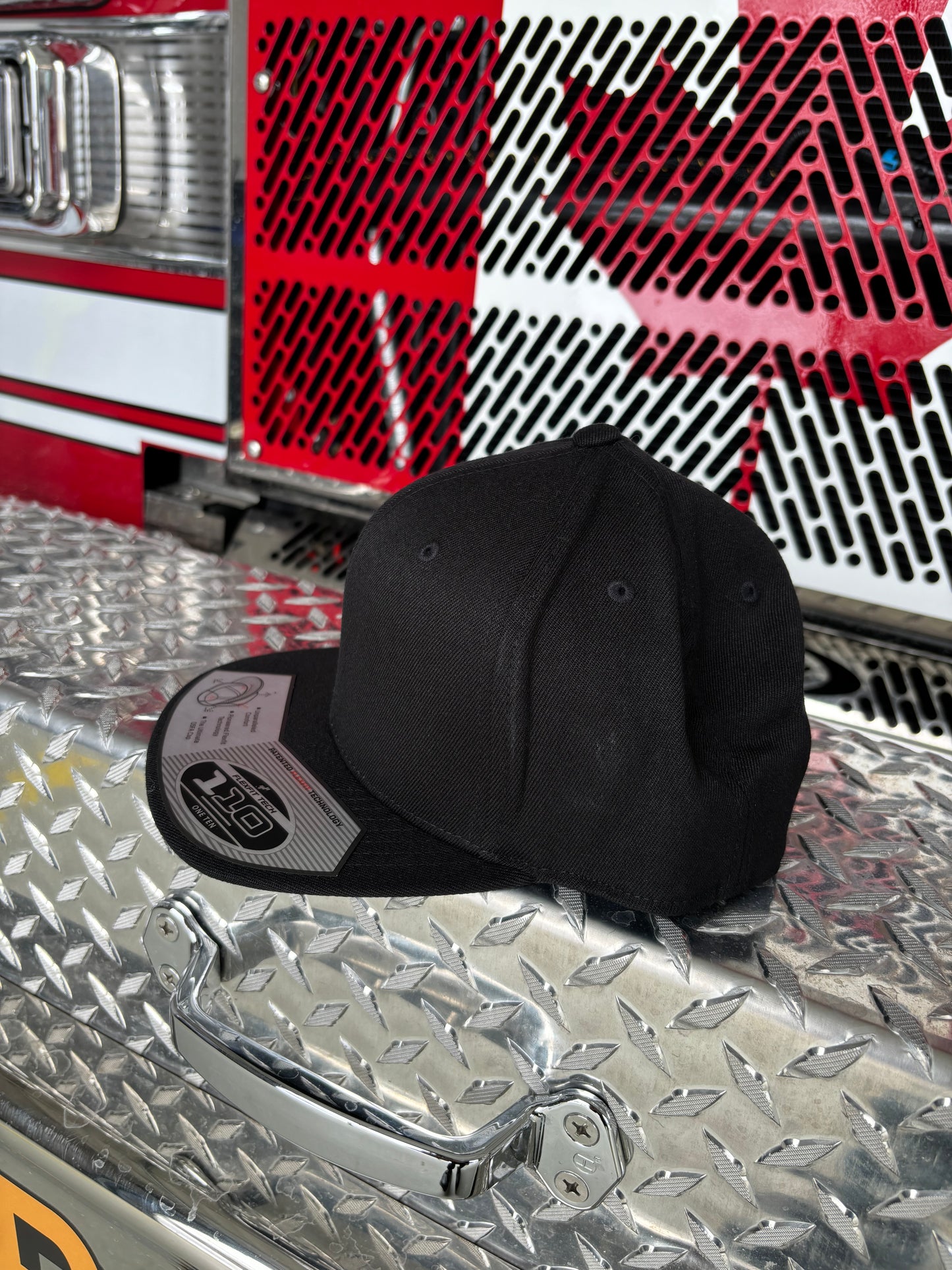 FLEXFIT 110® PREMIUM SNAPBACK CAP (Fullback) w/ Custom Fire Hose Patch (Black)