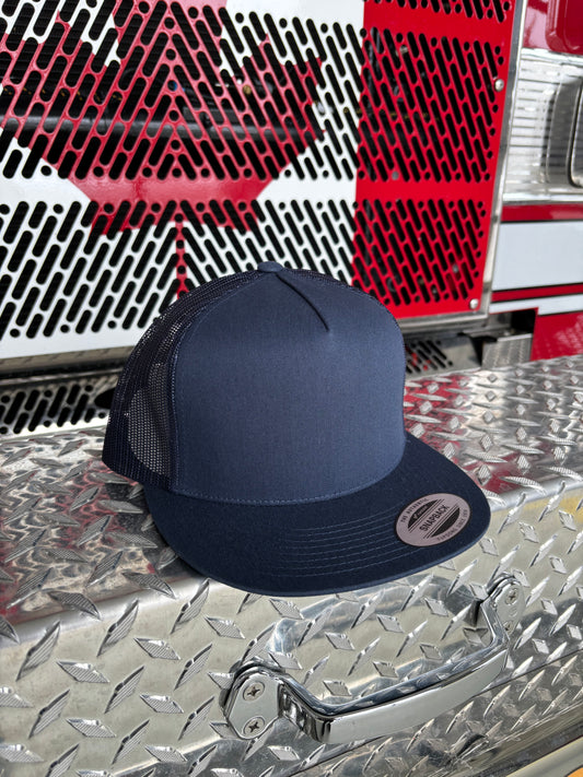 YP CLASSICS® 6006 CLASSIC TRUCKER CAP Flat Brim w/ Custom Fire Hose Patch (Navy)