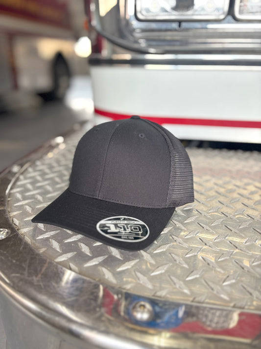 FLEXFIT 110® MESH CAP Trucker Mesh Back w/ Custom Fire Hose Patch (Black)